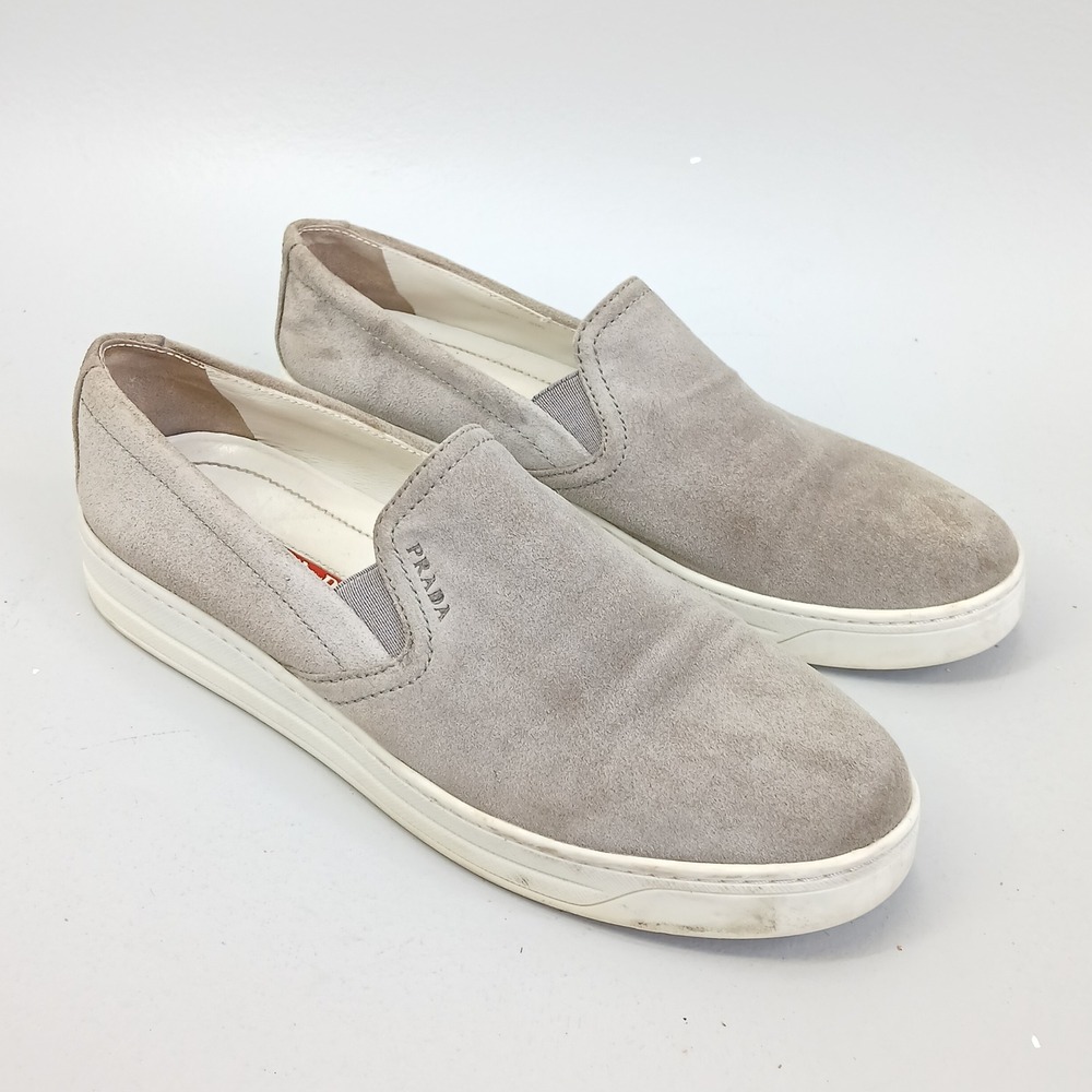 Prada Slip-On Sneakers Womens EU38.5 US 8.5 Grey Suede Platform Shoes